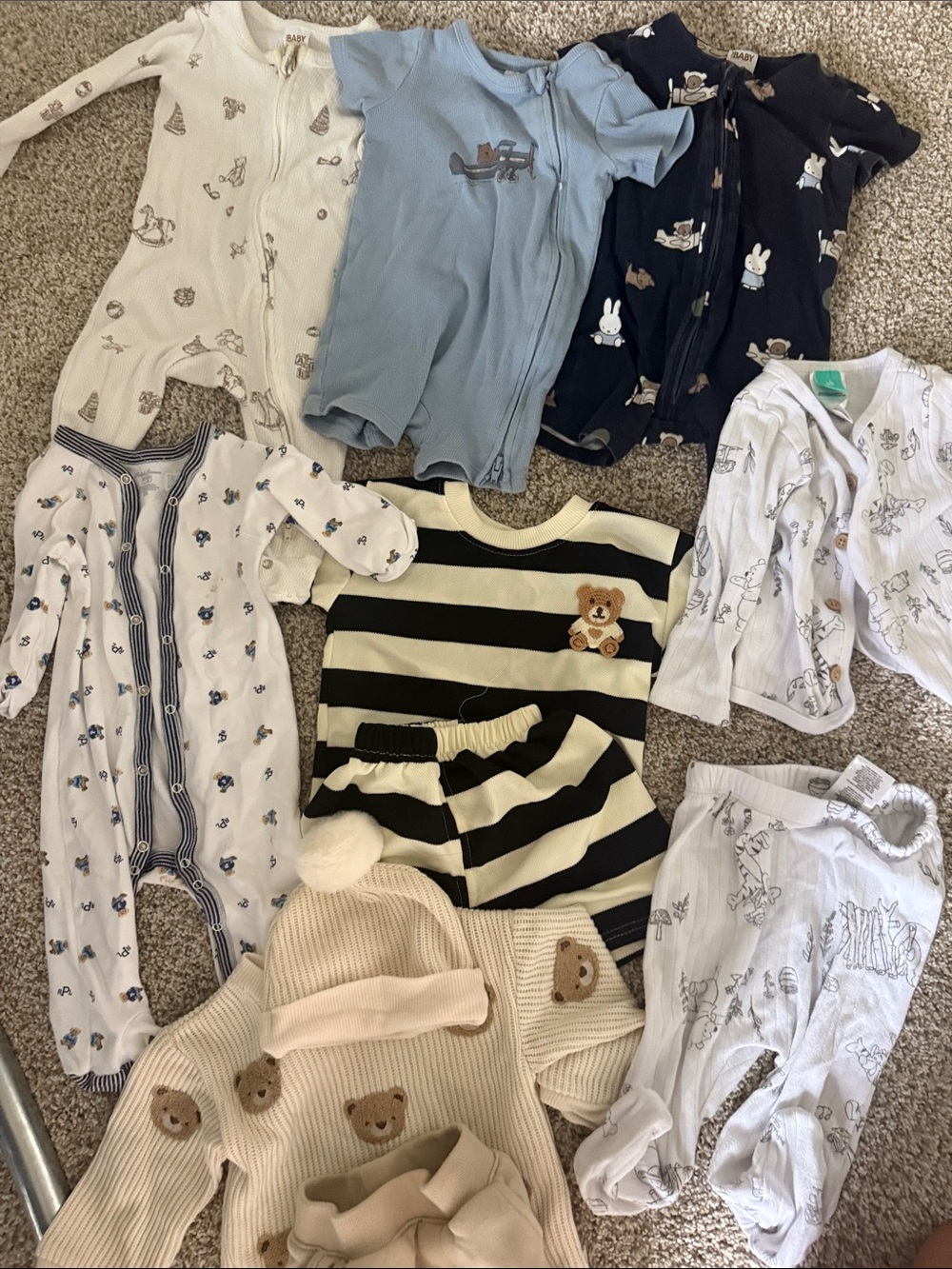 Baby One-Piece Romper Set in Cream, Blue, Black and White - Multi-Pack